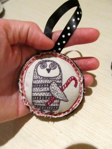 Owl with Candy Cane Ornament